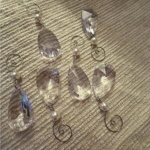 Crystal Teardrop Ornaments set of 6 with Pearls 5x1.5